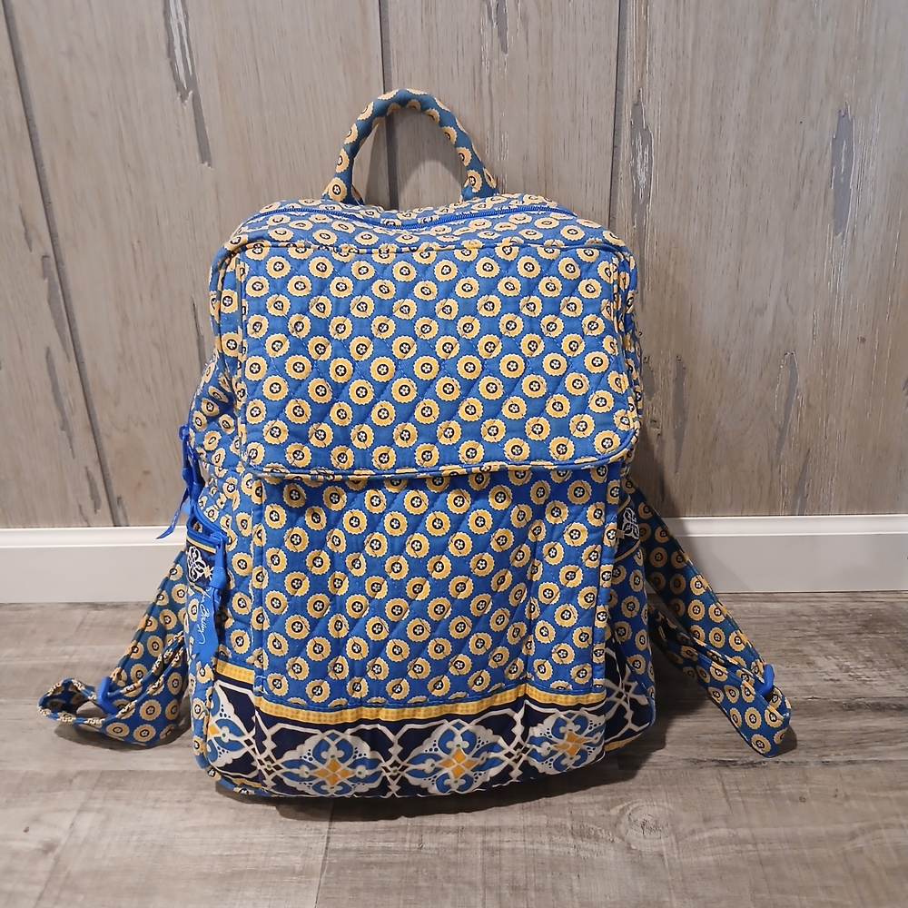 Vera Bradley Blue and Yellow Geometric Backpack - Picture 1 of 10